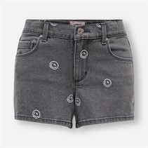 Only Girls Blair Print Denim Shorts Light Grey Denim