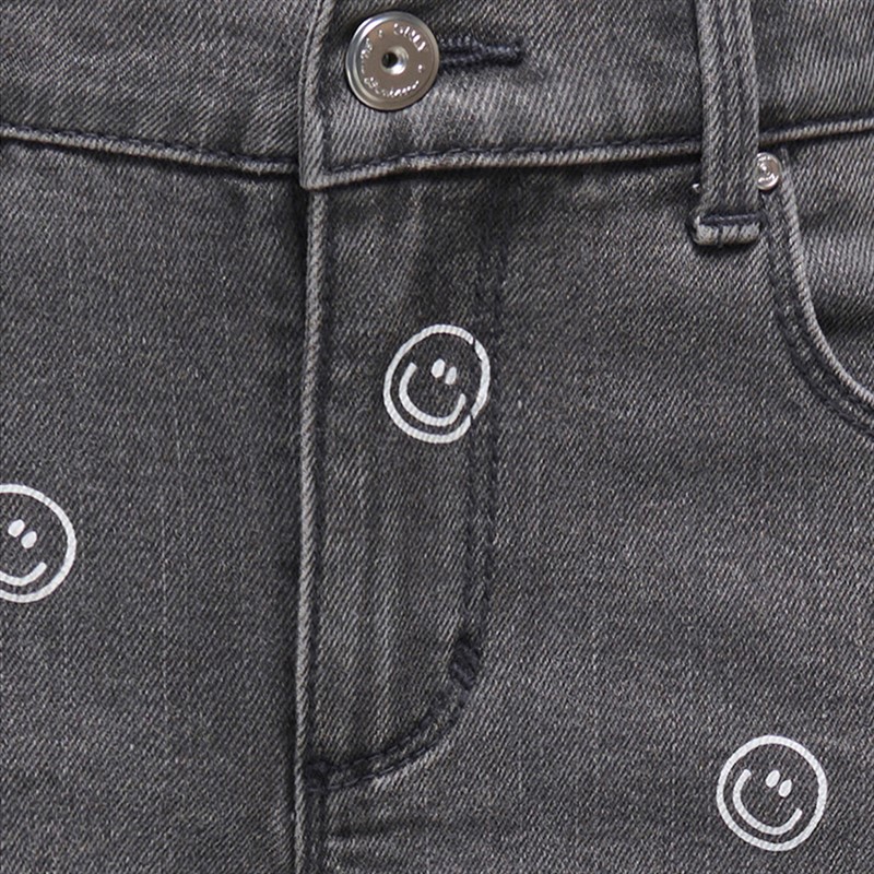 Only Girls Blair Print Denim Shorts Light Grey Denim