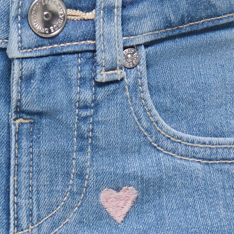 Only Girls Mini Juicy Heart Denim Shorts Light Medium Blue Denim