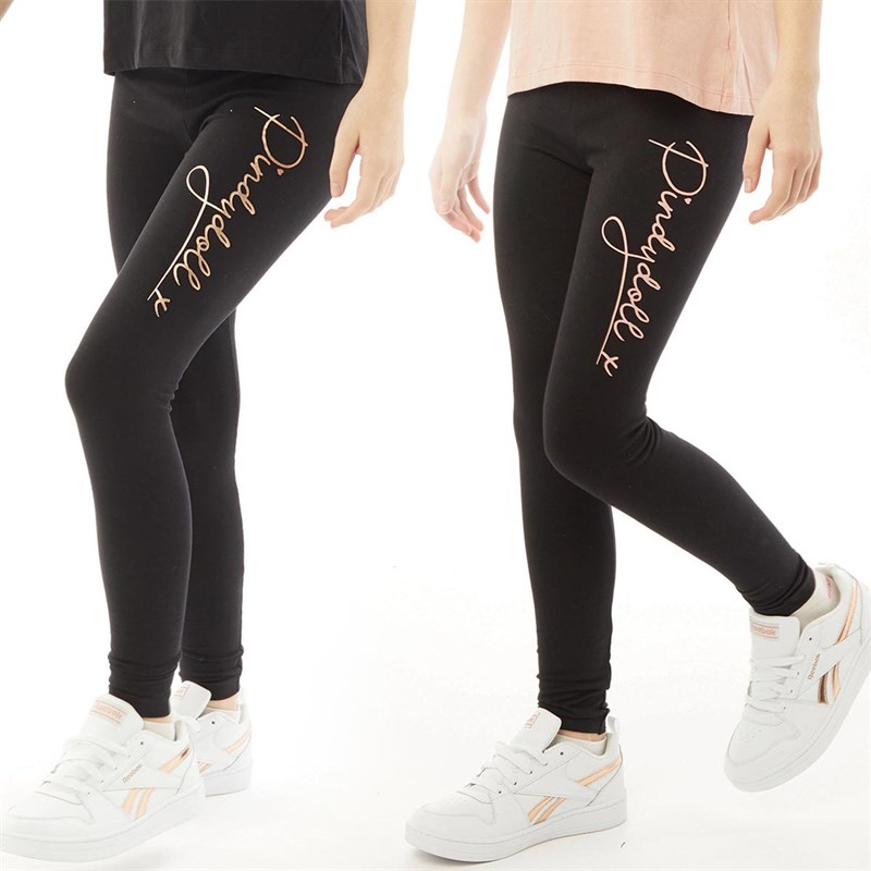 Pindydoll Junior Nicky Pack Of Two Leggings Black/Gold/Black/Misty Rose