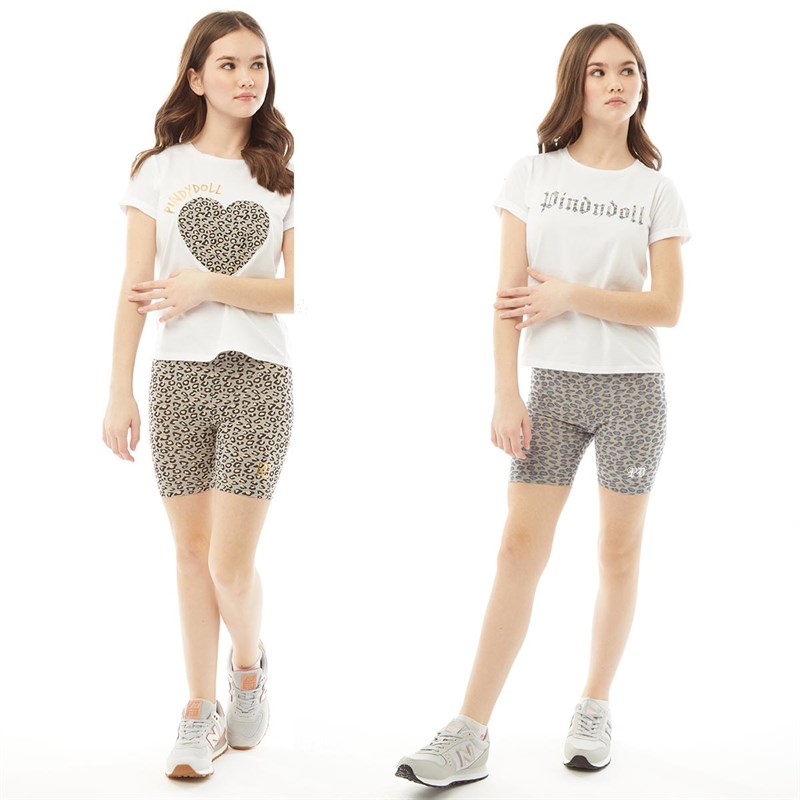 Pindydoll Junior Isadora Two Pack T-Shirt And Cycle Shorts Set White/Grey Tonal AOP/White/Grey Contrast AOP