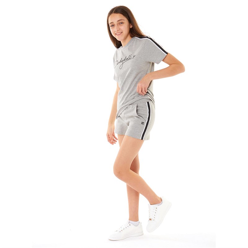 Pindydoll Girls Dee Oversized T-Shirt And Fleece Shorts Co-Ord Set Grey