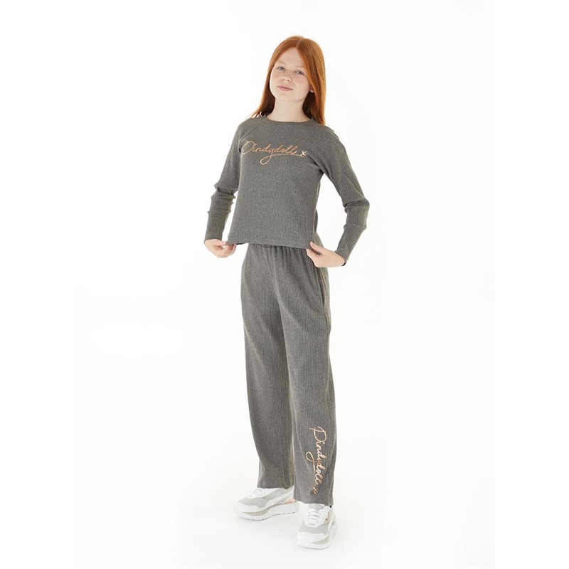 Pindydoll Girls Minnie Rib Sweatshirt And Joggers Tracksuit Charcoal Marl