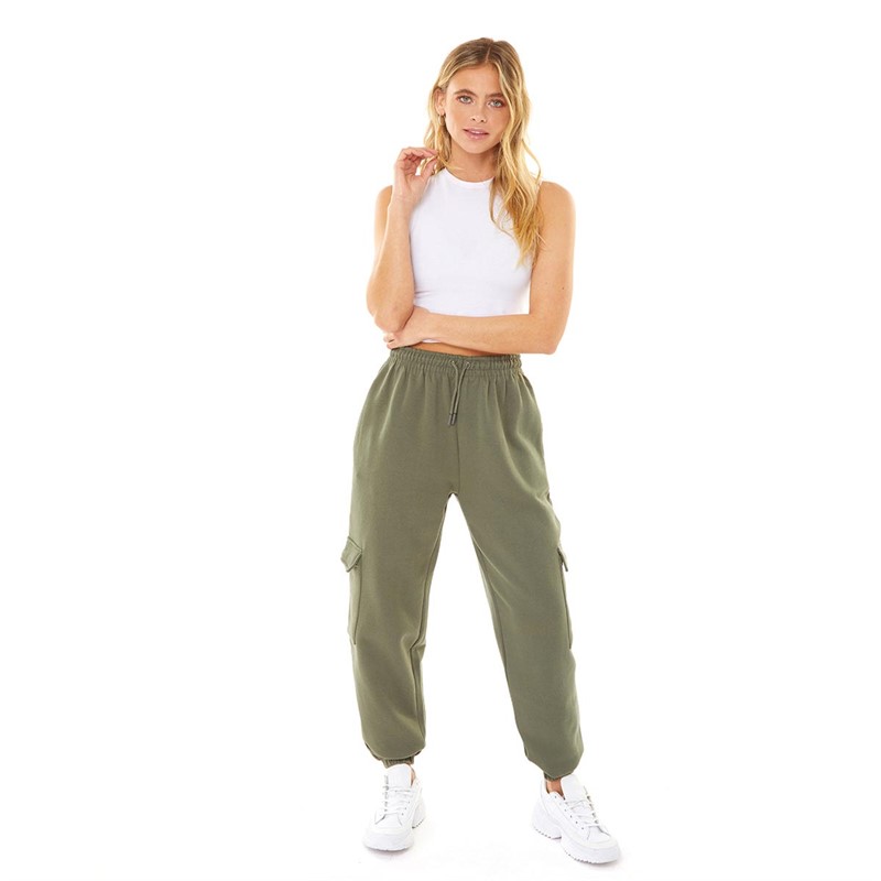 Pindydoll Womens Chrissy Loose Fit Cargo Joggers Khaki