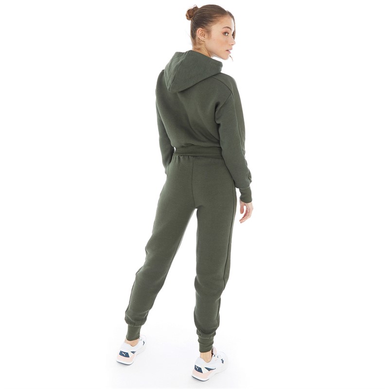Pindydoll Womens Oleana Two Piece Cropped Hoodie And Joggers Set Khaki