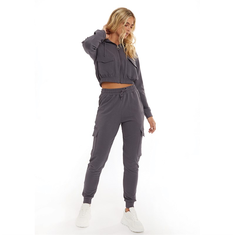 Pindydoll Womens Lotus Lounge Jacket And Pants Set Dark Grey