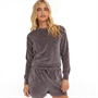 Pindydoll Womens Luna Velour Lounge Sweatshirt And Shorts Set Dark Grey