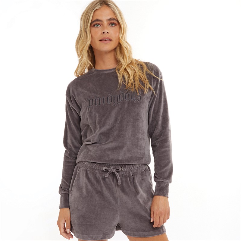 Buy Pindydoll Womens Luna Velour Lounge Sweatshirt And Shorts Set Dark Grey