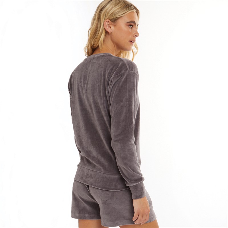 Pindydoll Womens Luna Velour Lounge Sweatshirt And Shorts Set Dark Grey