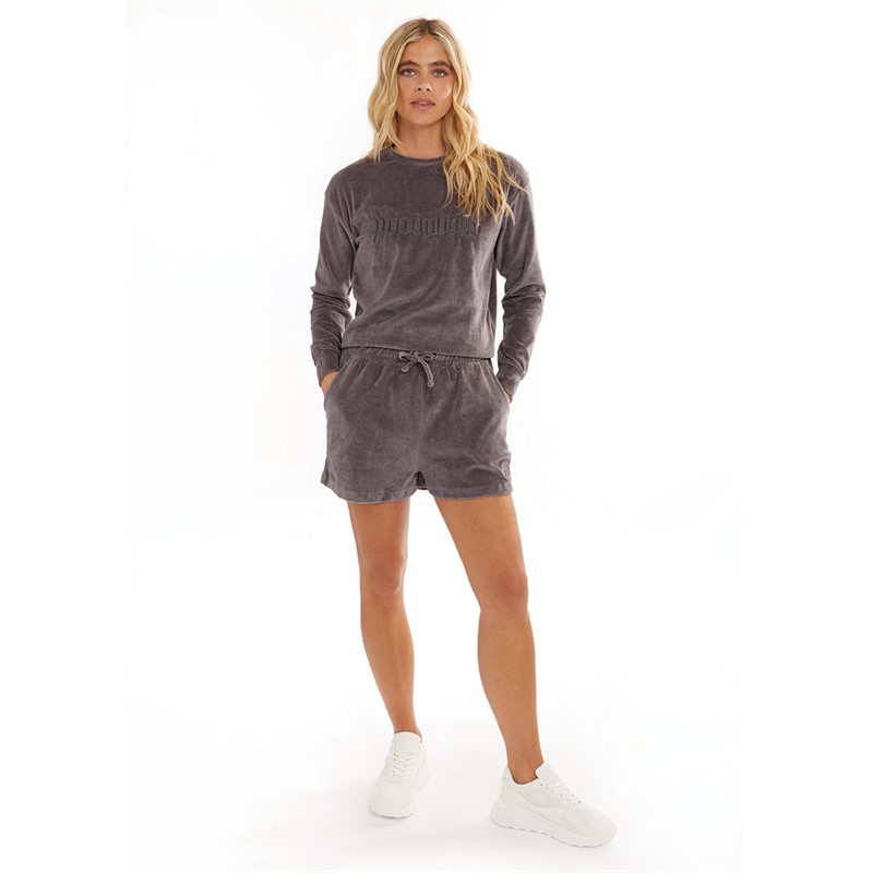 Buy Pindydoll Womens Luna Velour Lounge Sweatshirt And Shorts Set Dark Grey