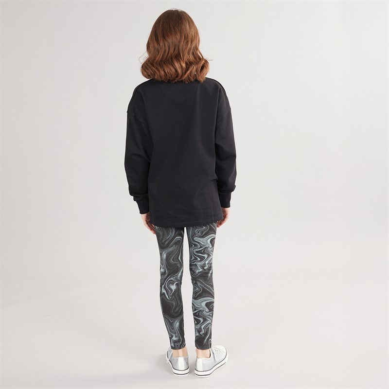 Pindydoll Girls Sara Loose Fit Sweatshirt And Marble Leggings Set Black