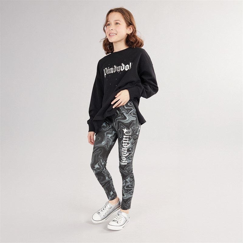 Pindydoll Girls Sara Loose Fit Sweatshirt And Marble Leggings Set Black