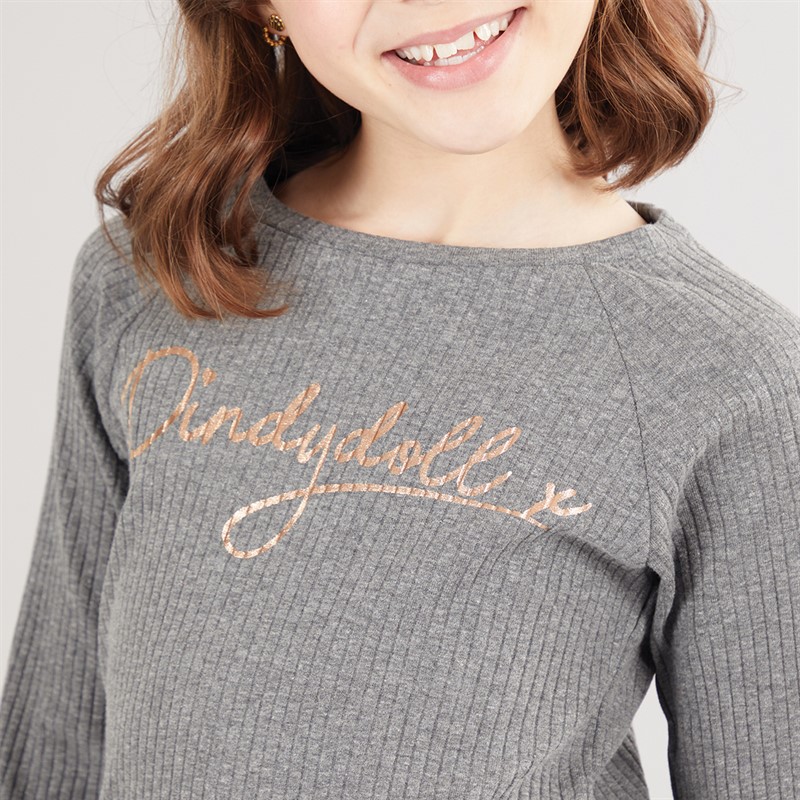 Pindydoll Girls Minnie Sweatshirt And Wide Leg Joggers Tracksuit Charcoal Marl