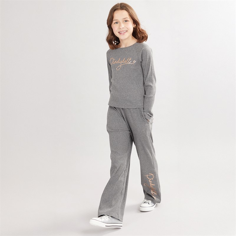 Pindydoll Girls Minnie Sweatshirt And Wide Leg Joggers Tracksuit Charcoal Marl