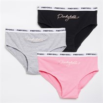 Pindydoll Girls Sam Three Pack Briefs Grey/Black/Pink