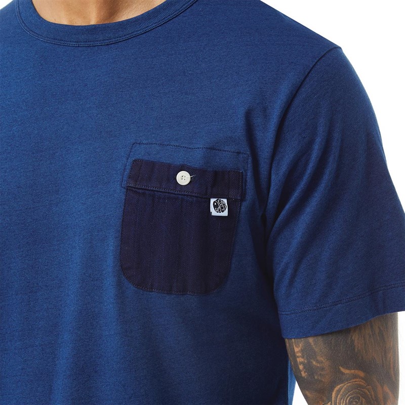 Pretty Green Mens Nimes Pocket T-Shirt Blue