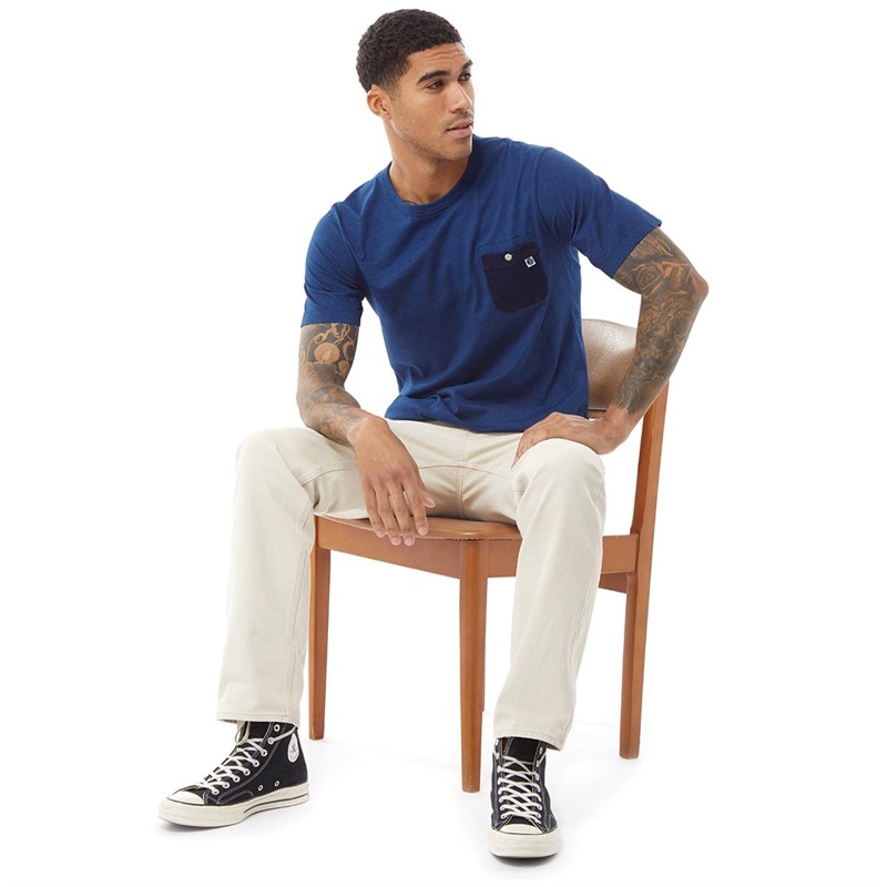 Pretty Green Mens Nimes Pocket T-Shirt Blue