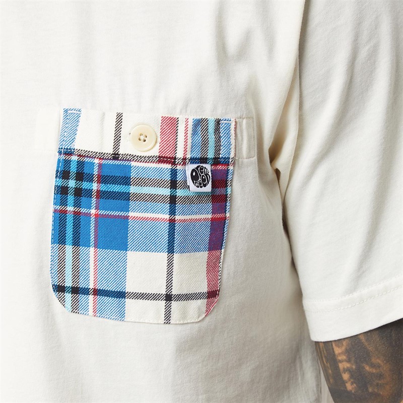 Pretty Green Mens Madras Pocket T-Shirt Stone