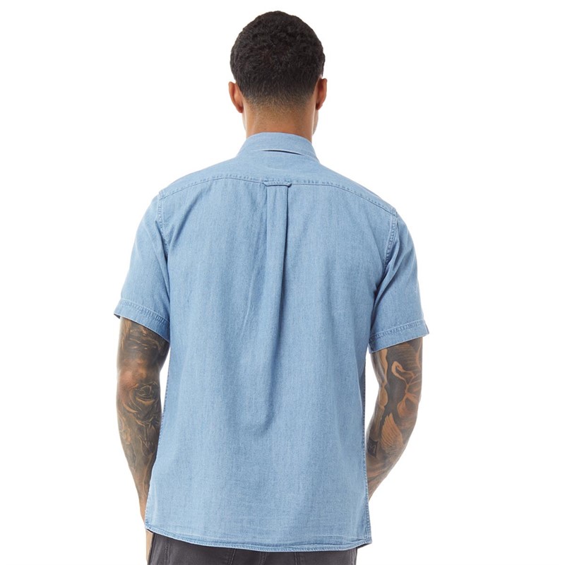 Pretty Green Mens Nimes Short Sleeve Shirt Light Blue