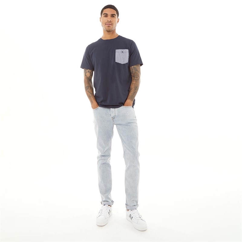 Pretty Green Mens Gingham Pocket T-Shirt Navy