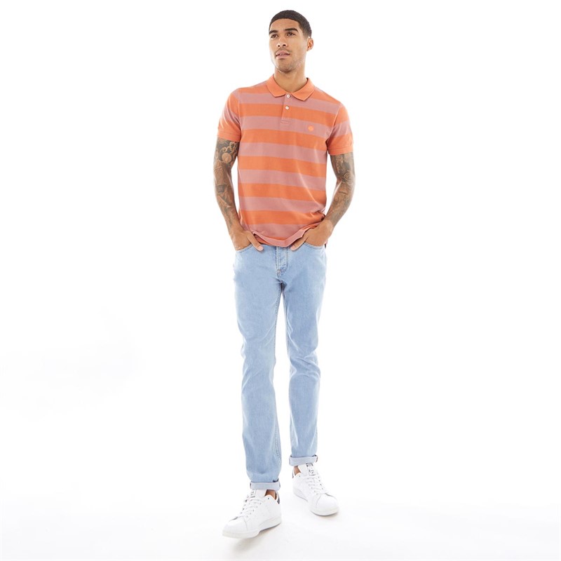 Pretty Green Mens Sirius Wide Stripe Polo Orange