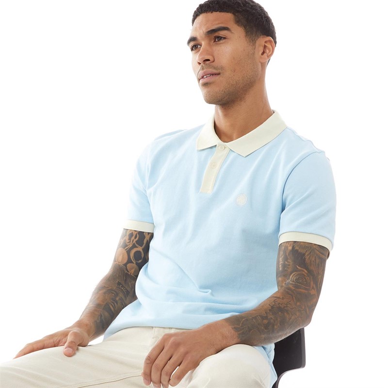 Pretty Green Mens Epsilon Contrast Polo Light Blue