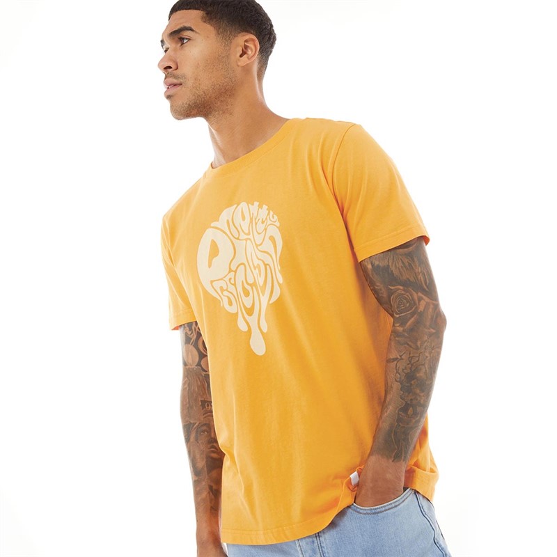 Pretty Green Mens Melted Logo T-Shirt Orange