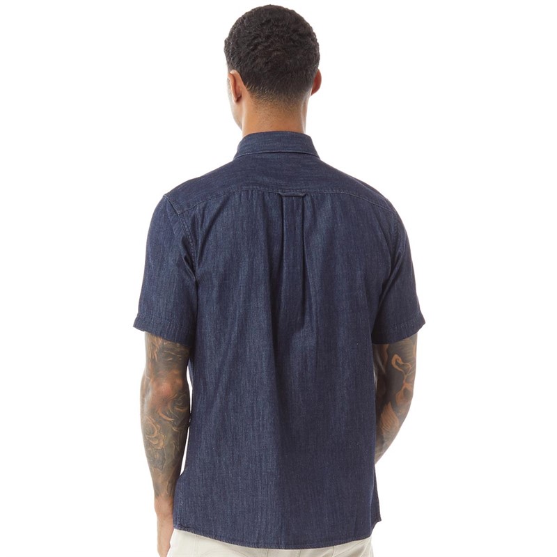 Pretty Green Mens Nimes Short Sleeve Shirt Blue