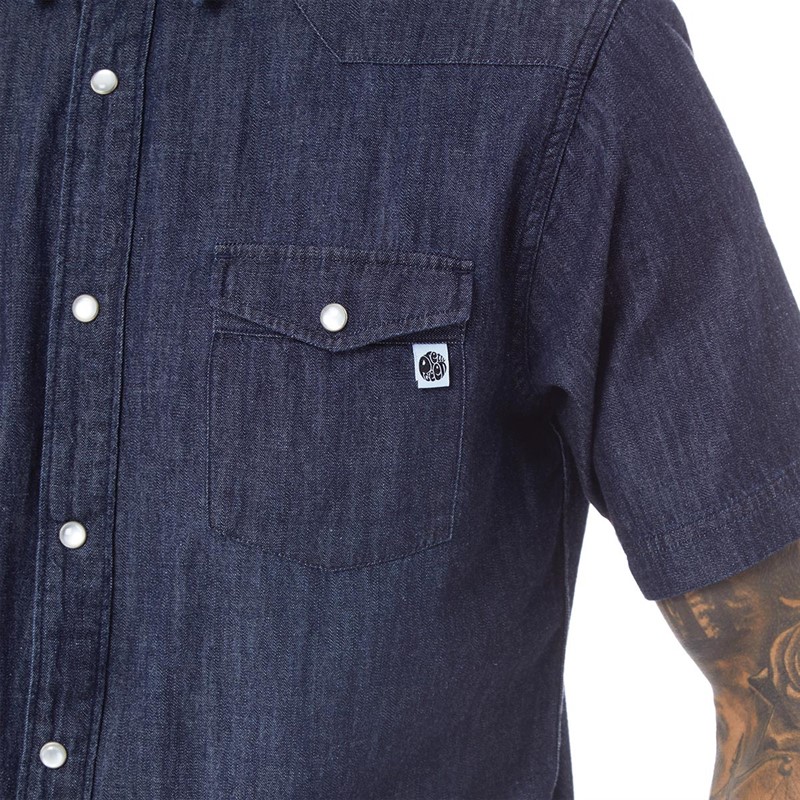 Pretty Green Mens Nimes Short Sleeve Shirt Blue