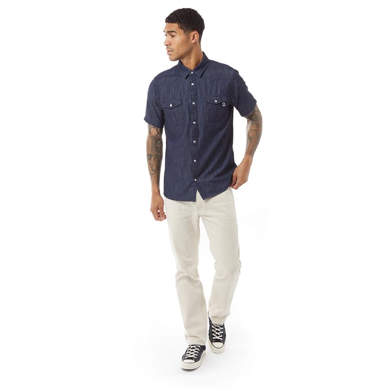 Pretty Green Mens Nimes Short Sleeve Shirt Blue