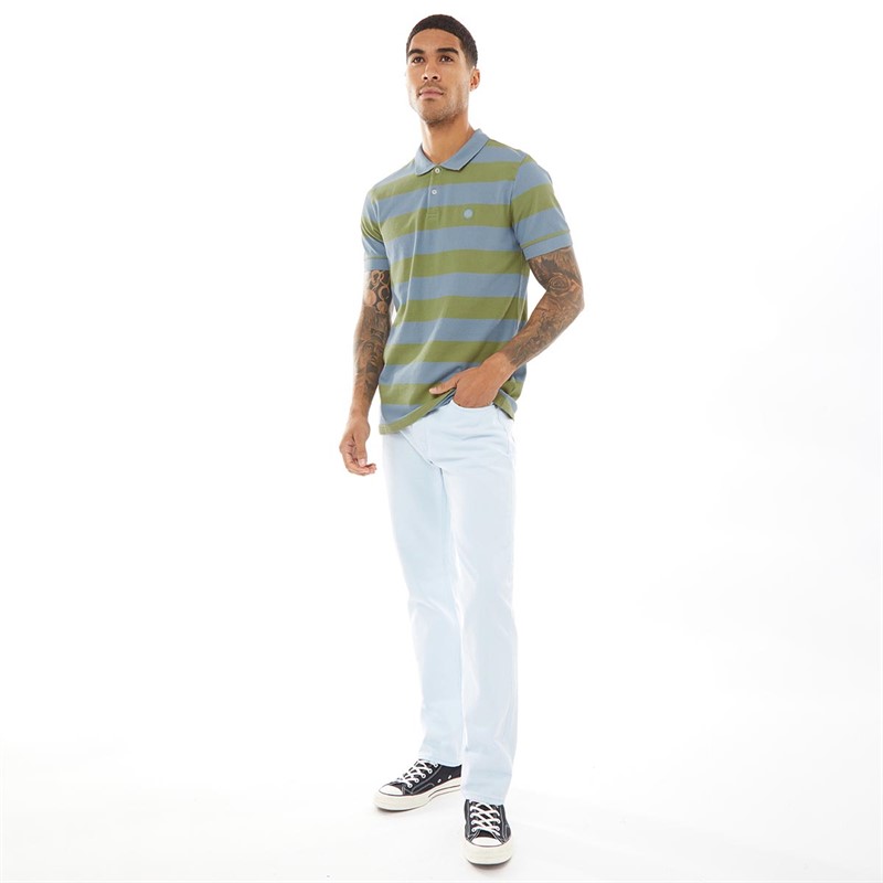Pretty Green Mens Sirius Wide Stripe Polo Blue
