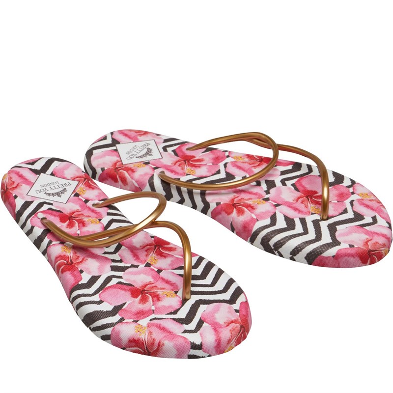 Pretty You Dames LondonZig Zag Teenslippers Roze Multi