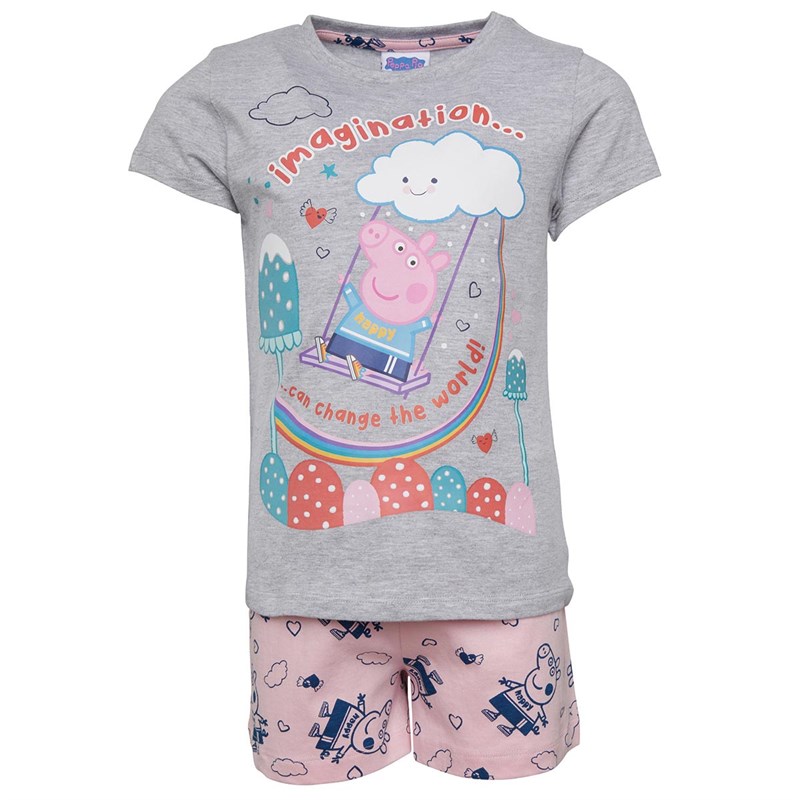 Peppa Pig Girls Shortsie Pyjama Set Grey Marl