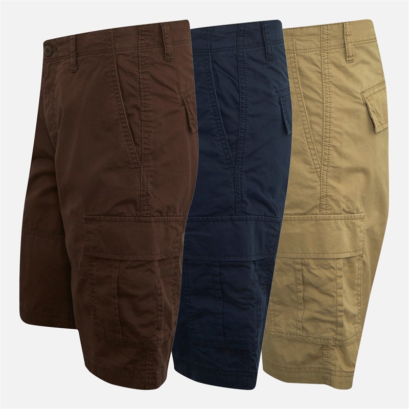 PRODUKT Mens Niko Three Pack Cargo Shorts Navy Blazer/Seal Brown/Crockery