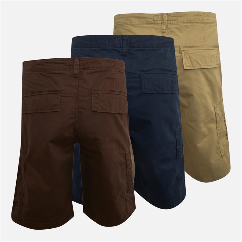 PRODUKT Mens Niko Three Pack Cargo Shorts Navy Blazer/Seal Brown/Crockery