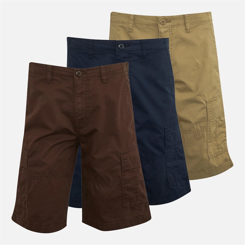 PRODUKT Mens Niko Three Pack Cargo Shorts Navy Blazer/Seal Brown/Crockery