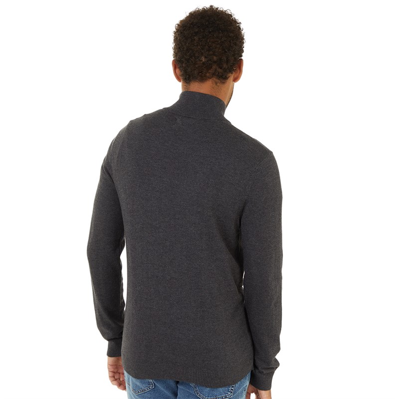PRODUKT Mens Ori High Neck Zip Jumper Dark Grey Melange