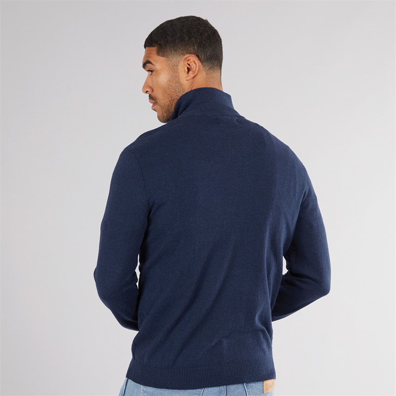 PRODUKT Herren Basic Strick Hoher Kragen Reißverschluss Pullover Marineblau