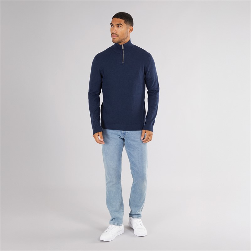 PRODUKT Herren Basic Strick Hoher Kragen Reißverschluss Pullover Marineblau