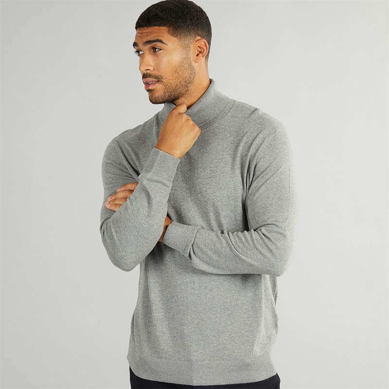 Mens Basic Knit Roll Neck Jumper Light Grey Mel - Size XXL