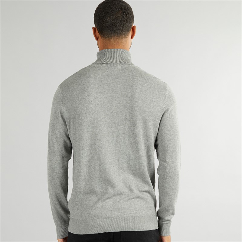 PRODUKT Herren Basic Strick Rollkragenpullover Hell Grau Meliert