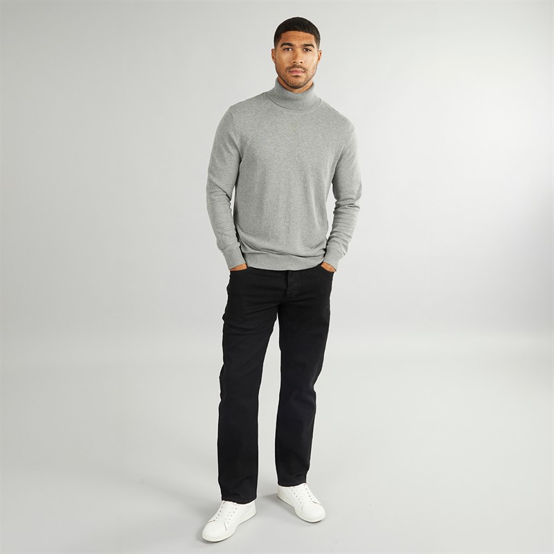 PRODUKT Herren Basic Strick Rollkragenpullover Hell Grau Meliert