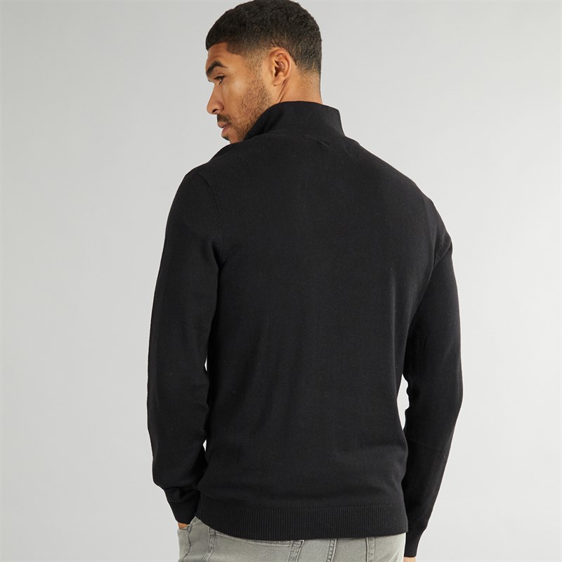 PRODUKT Pull Zippé Col Montant Basique en Tricot Noir Homme