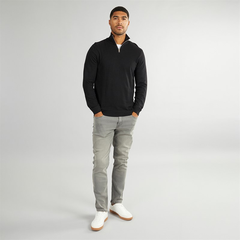 PRODUKT Pull Zippé Col Montant Basique en Tricot Noir Homme