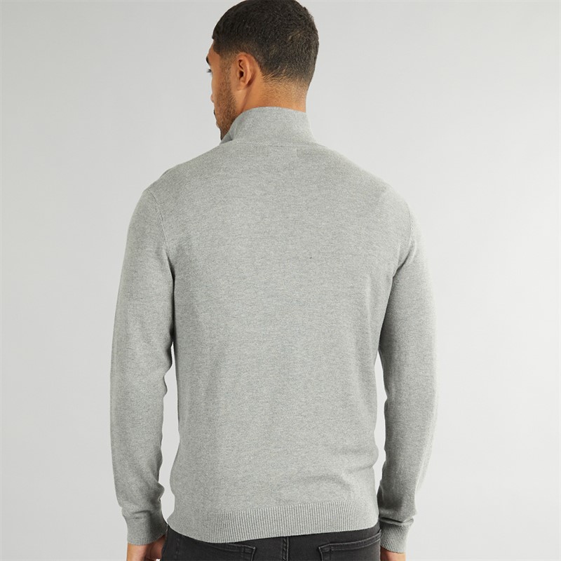 PRODUKT Herren Basic Strick Rollkragenpullover mit Reissverschluss Hell Grau Meliert