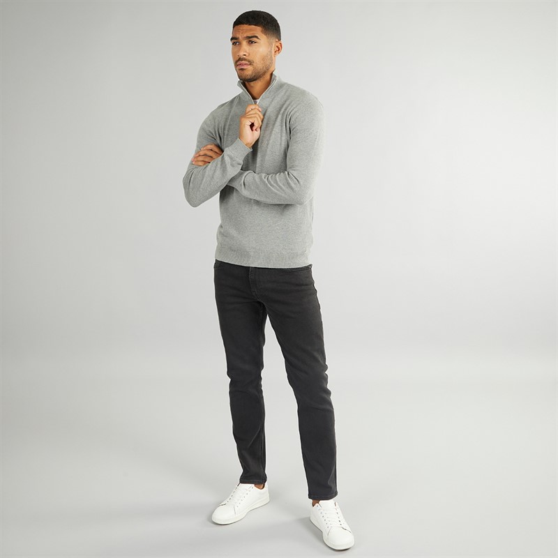 PRODUKT Herren Basic Strick Rollkragenpullover mit Reissverschluss Hell Grau Meliert