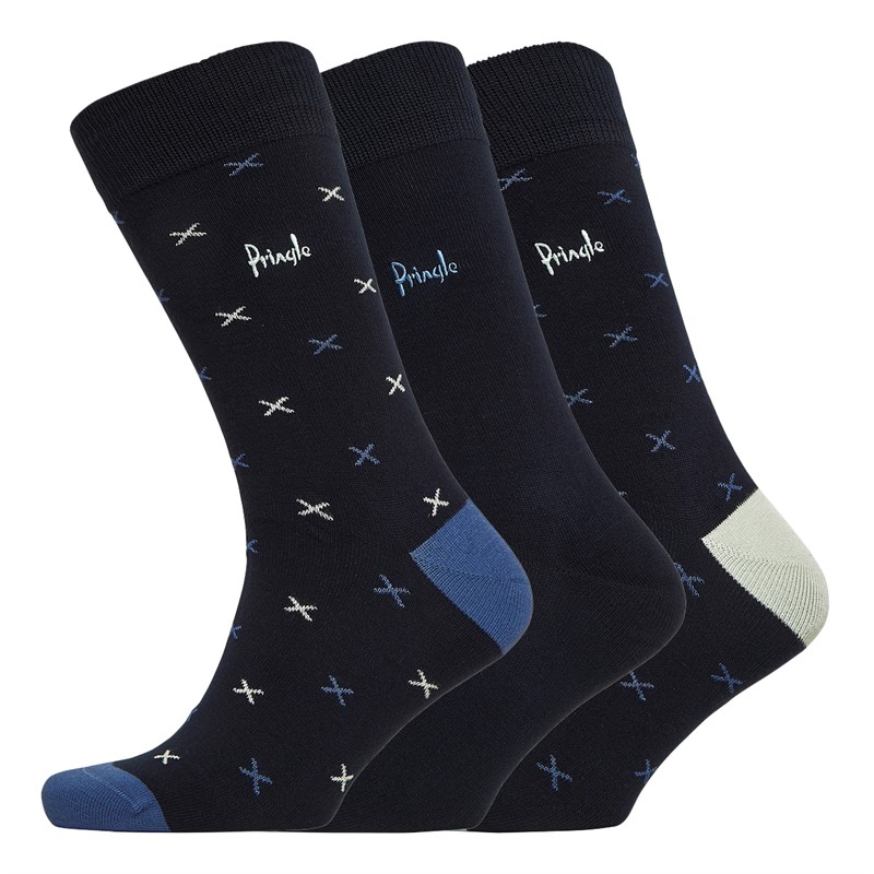 Pringle Mens Three Pack Jacquard Bamboo Socks Navy/Blue