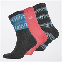 Pringle Womens Three Pack Jacquard Socks Charcoal Multi Stripe