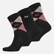 Pringle Womens Three Pack Argyle Socks Black