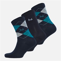 Pringle Womens Three Pack Argyle Socks Navy